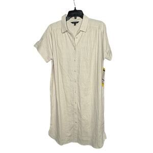 Well Worn Linen Blend Button Down Shirt Dress Quiet Luxury Tan Size Small New